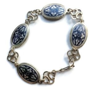 Russian Niello Floral Bracelet Sterling Sil Enamel